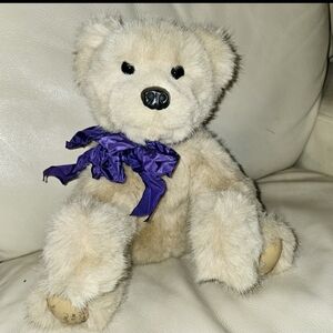 Beaver Balley 1991 Edition Limited Plush Teddy Bear with Purple Bow